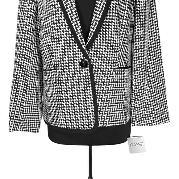 Kasper Women's Blazer Black White Houndstooth Check Career Suit Jacket 14 NWT - Picture 6 of 9